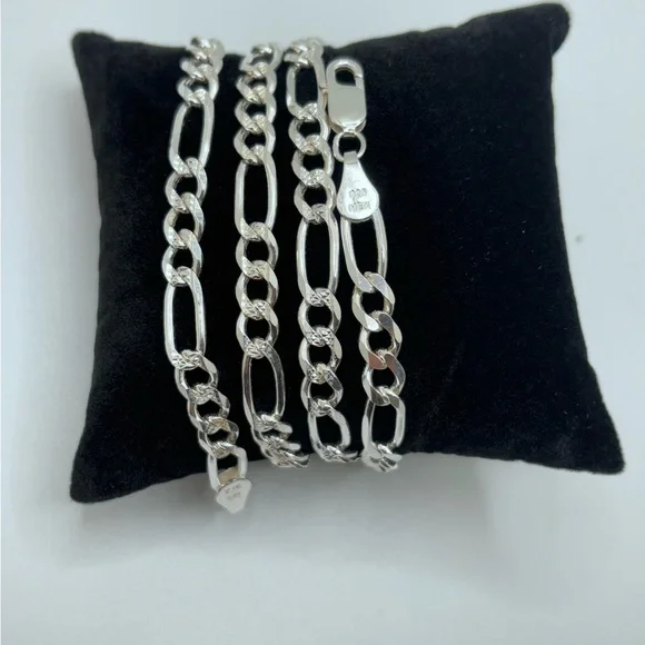 Solid 925 Silver Figaro link silver Chain for men diamond cut 24inch long